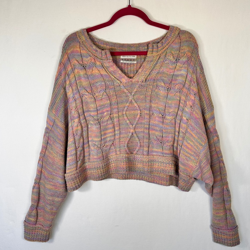 Urban Outfitters Multicolor Space Dye Cable Knit Cropped Sweater V-Neck Medium